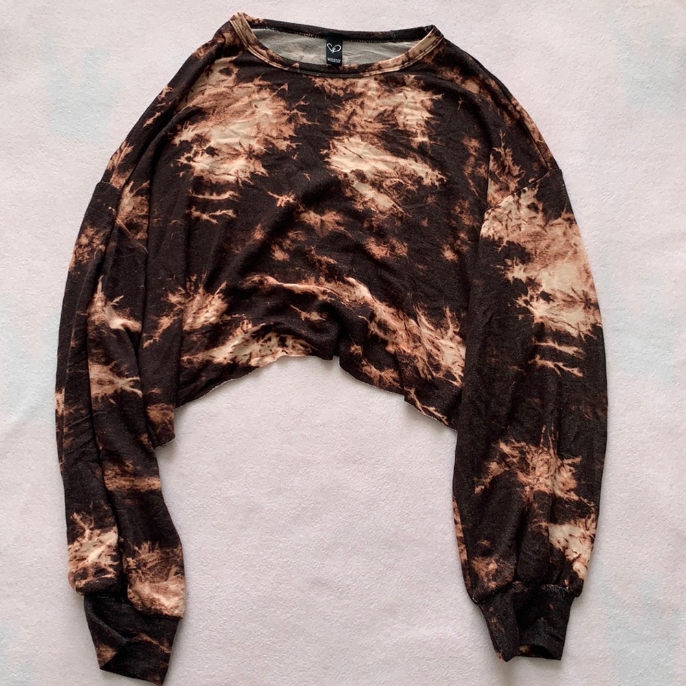 Windsor Women’s Black/Orange Tie Dye Long Sleeve Casual Crop Top Sz M